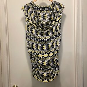 Excellent Used Condition Yellow Black Gray and white patterned blouse